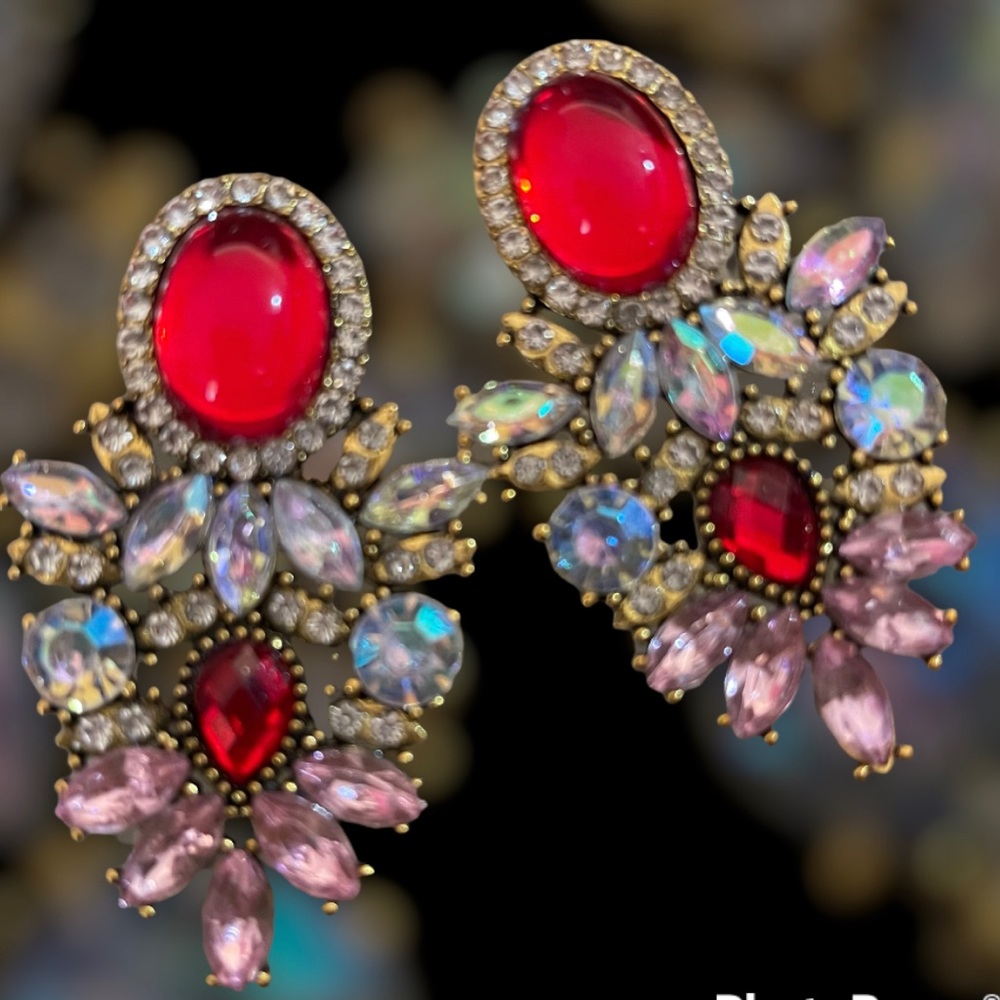 Red Multi Color Cluster Earrings